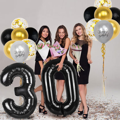 Skiennix 30th Birthday Decorations - 40-Inch Number Balloons & 12-Inch Party Balloons | 18-Piece Set for Men & Women