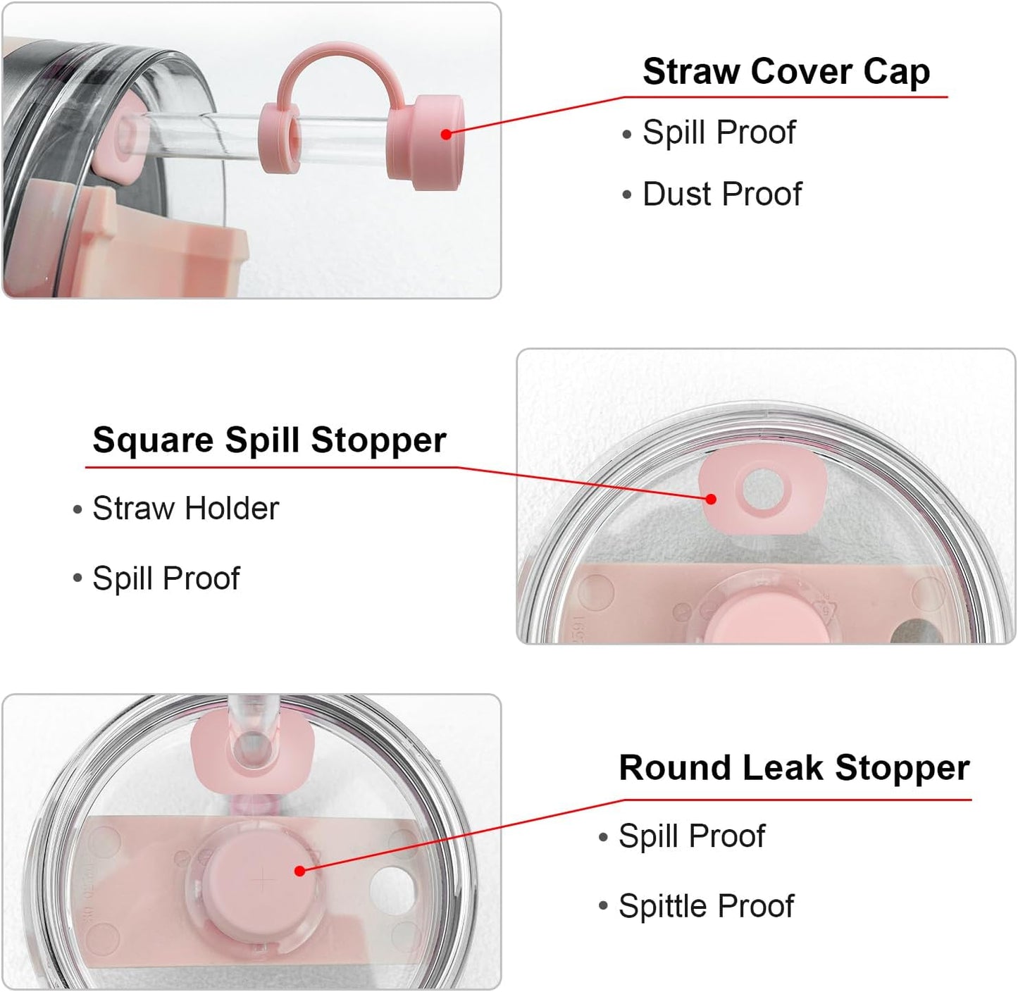 Stanley Replacement Straws - 6 Pack with Cleaning Brush & 4 Color Leak-Proof Plugs | Silicone Caps Included