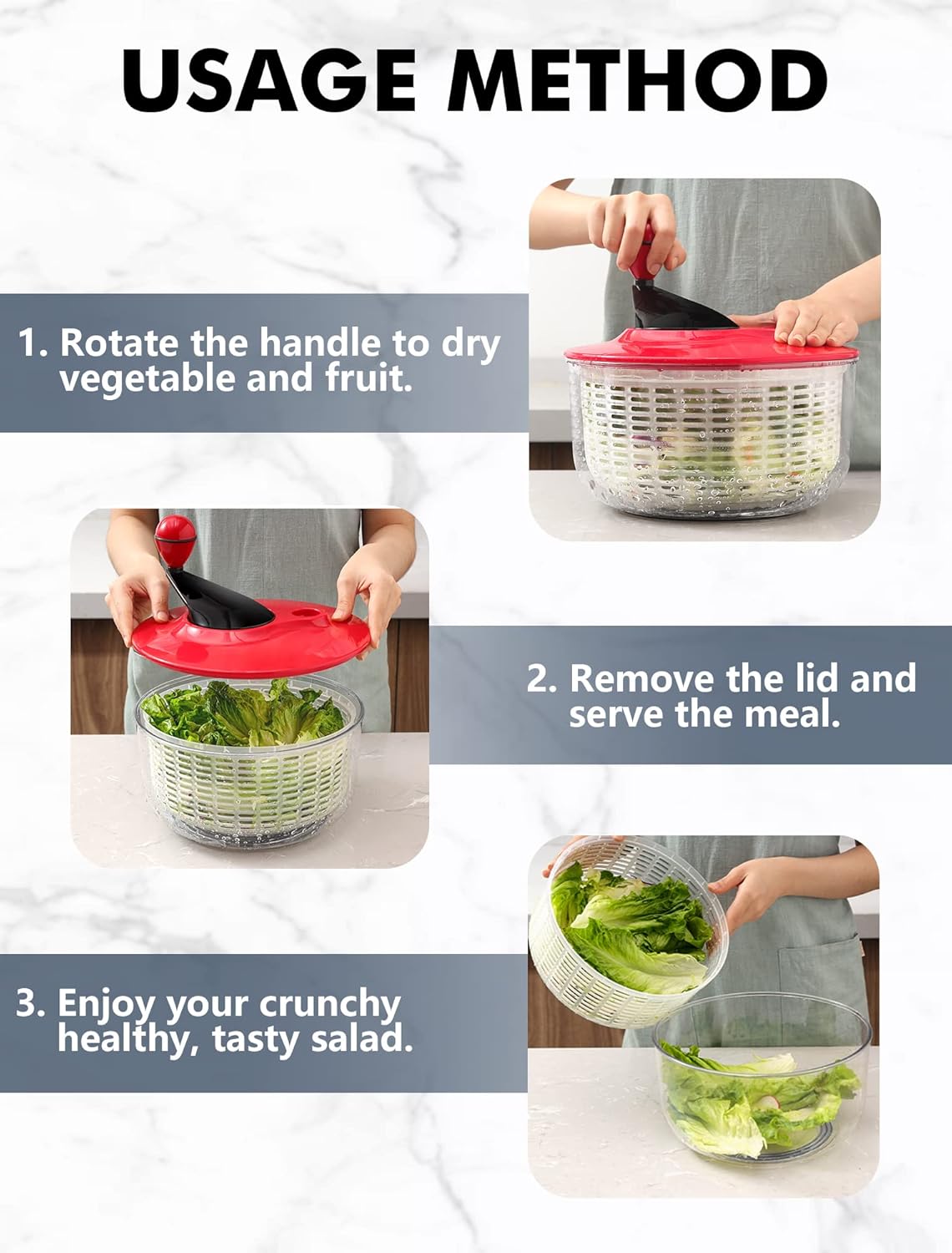 Salad Spinner - Skiennix 5L Capacity Lettuce Spinner | Easy to Clean, BPA-Free, Ideal for Vegetables & Fruits