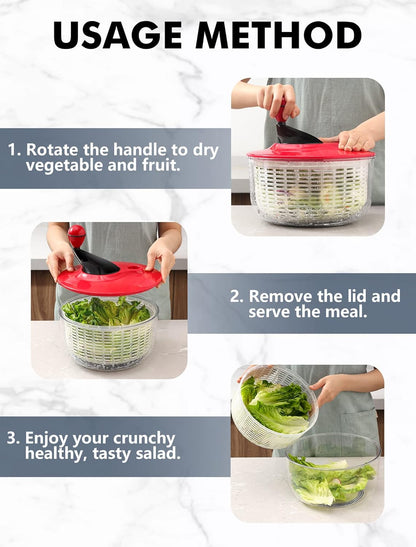 Salad Spinner - Skiennix 5L Capacity Lettuce Spinner | Easy to Clean, BPA-Free, Ideal for Vegetables & Fruits