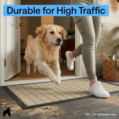 GORILLA GRIP 100% Waterproof All-Season WeatherMAX Doormat US Designed Natural Rubber, Stain and Fade Resistant, Low Profile Indoor Outdoor Door Mats, Easy Clean Patio Mat, 29x17, Taupe Grid