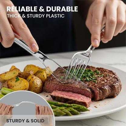 Skiennix Extra Heavy Duty Clear Plastic Forks - Durable, BPA-Free Cutlery for Parties | 240 Count