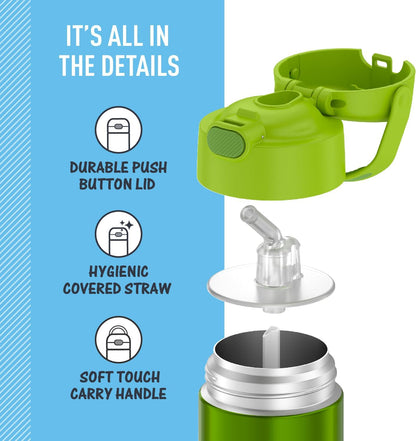 THERMOS FUNTAINER Water Bottle - 12 Ounce Kids Stainless Steel Vacuum Insulated with Straw - Lime