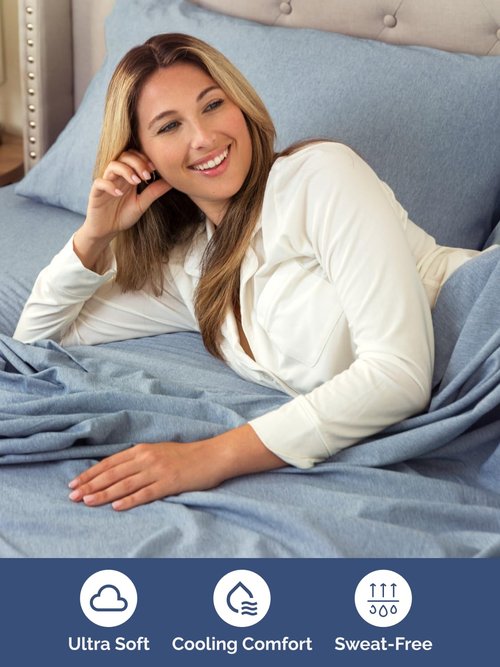 Extra Deep Full Sheet Set - 6 Piece Breathable and Cooling Sheets - Hotel Luxury Bedding for Women, Men, Kids & Teens - Easy & Secure Fit - Soft and Wrinkle Free - Extra Deep Pockets - Heathered Blue