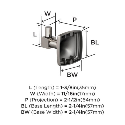 Amerock BH36090G10 | Brushed Nickel Single Robe Hook | 2-1/4 in. (57 mm) Length Towel Holder | Stature | Towel Hook for Bathroom | Bathroom Hardware | Bath Accessories