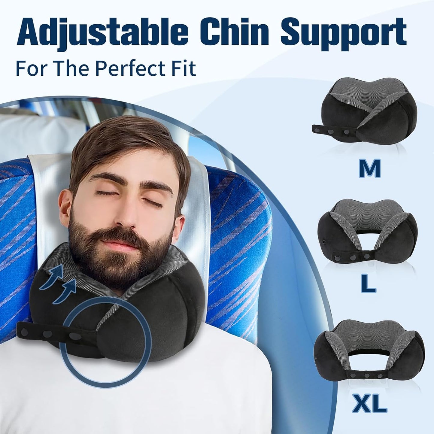 Cirorld Neck Pillow - 100% Pure Memory Foam Travel Pillow with Eye Mask & Earplugs | Adjustable & Portable