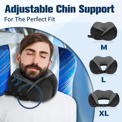 Cirorld Neck Pillow - 100% Pure Memory Foam Travel Pillow with Eye Mask & Earplugs | Adjustable & Portable