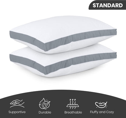 Utopia Bedding Bed Pillows - Soft & Fluffy Down Alternative | Standard Size, Set of 2, Cooling Grey