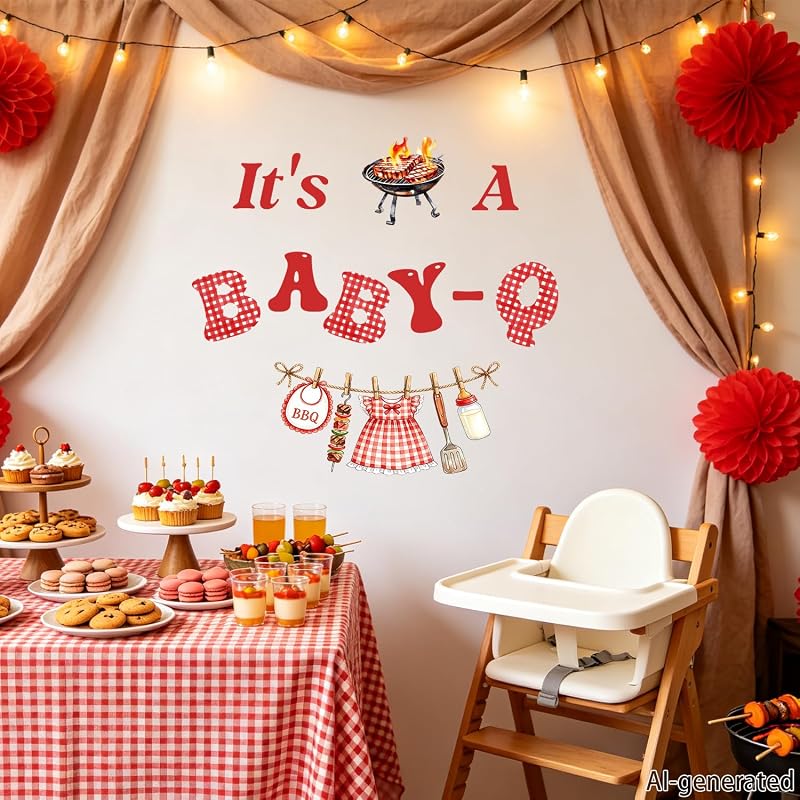 Its a Baby-Q Wall Decal | BBQ Baby Shower Decorations in Red