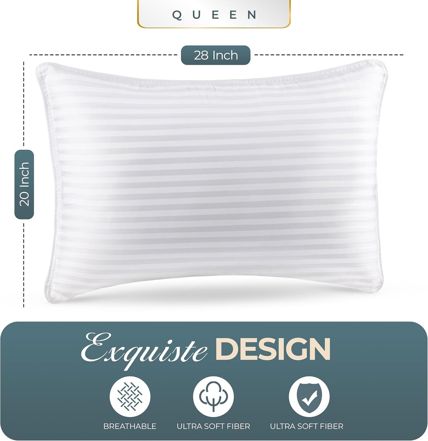 Utopia Bedding Queen Size Bed Pillows - Set of 2 Down Alternative Cooling Pillows for All Sleepers
