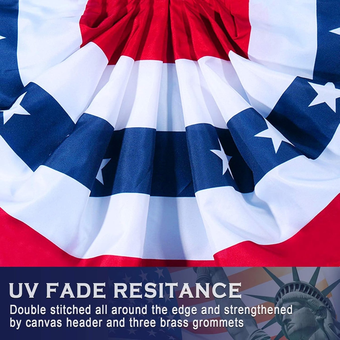 American Flag Bunting - Patriotic Pleated Fan Flag with Brass Grommets | 2x4 Feet for 4th of July Decor