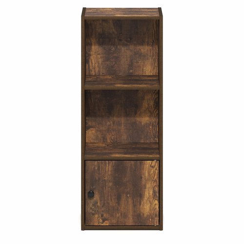 Furinno LUDER Book Shelf, 3-Tier Bookshelf with Open Shelf, Standing Bookcase with 1 Door Cabinet, 9.3 x 12 x 31.5, for Organization and Storage, for Living Room, Bedroom, Home Office, Amber Pine