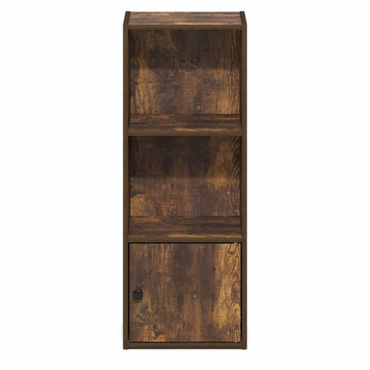 Furinno LUDER Book Shelf, 3-Tier Bookshelf with Open Shelf, Standing Bookcase with 1 Door Cabinet, 9.3 x 12 x 31.5, for Organization and Storage, for Living Room, Bedroom, Home Office, Amber Pine