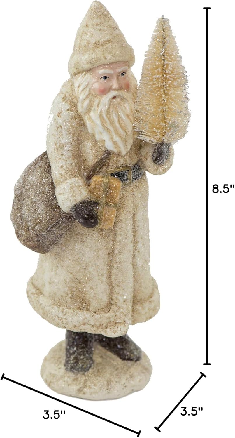 RAZ Imports Glittered Resin Santa Figure - Festive Holiday Decor | Elegant White Design