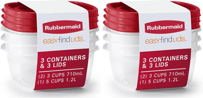 Rubbermaid EasyFindLids Food Storage Containers - BPA-Free, Microwave & Dishwasher Safe, Racer Red (12 Pack)