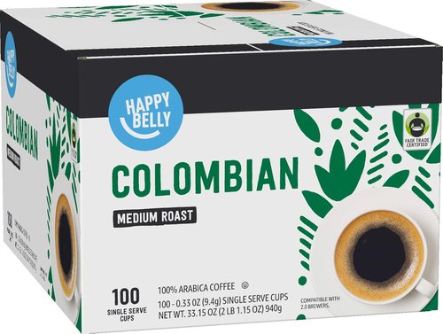Happy Belly Medium Roast Coffee Pods - Colombian Flavor, Compatible with Keurig 2.0 | 100 Count