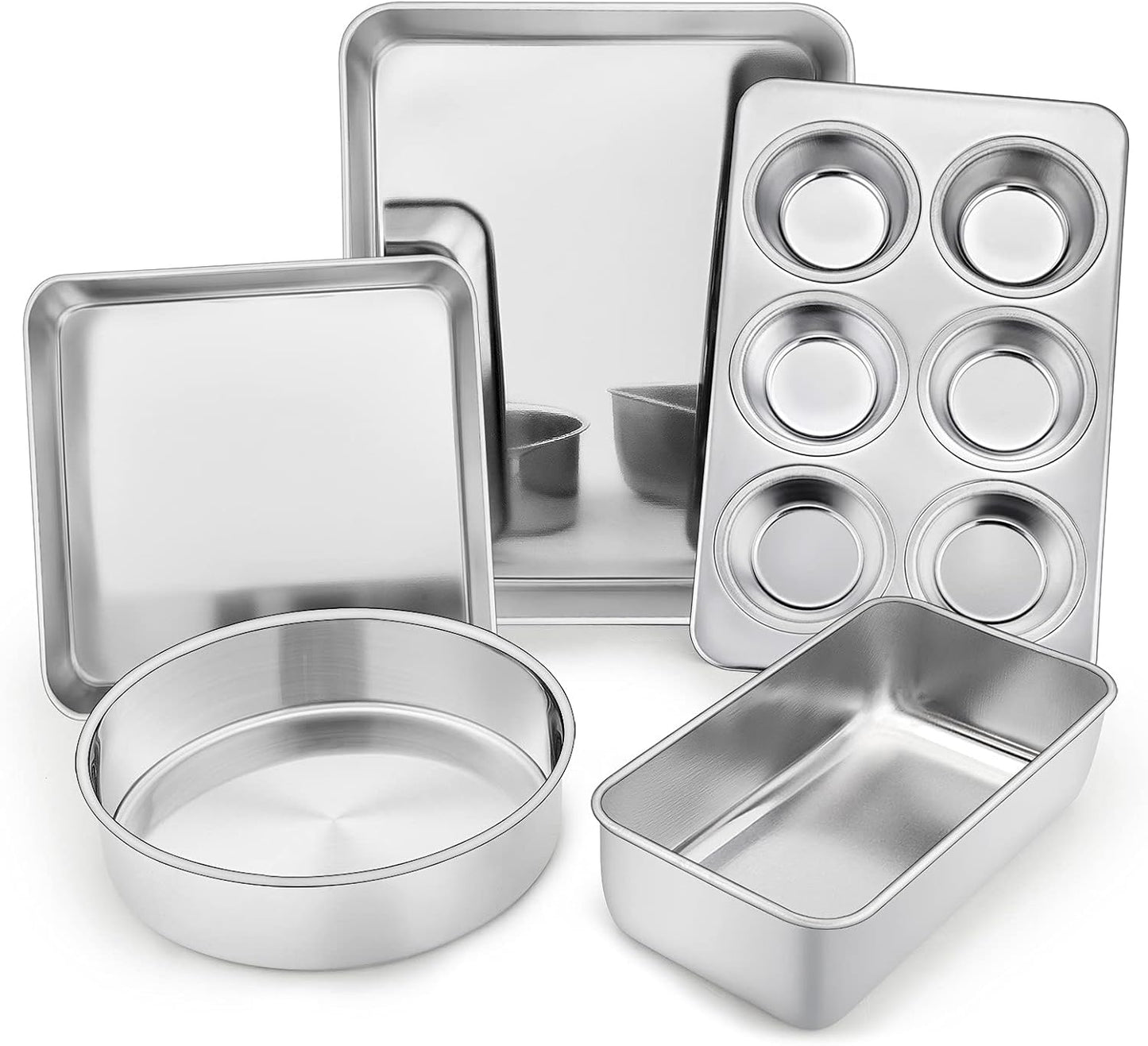TeamFar Bakeware Set - Stainless Steel Baking Pans for Toaster Oven | Heavy Duty & Dishwasher Safe - 5 Pieces