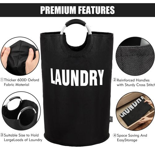 DOKEHOM 160L XX-Large Laundry Basket (7 Colors), Collapsible Laundry Bag, Foldable Laundry Hamper, Folding Washing Bin (Black, XXL)