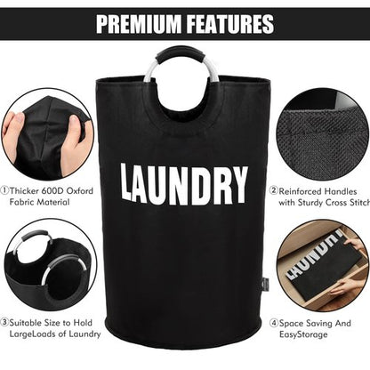 DOKEHOM 160L XX-Large Laundry Basket (7 Colors), Collapsible Laundry Bag, Foldable Laundry Hamper, Folding Washing Bin (Black, XXL)