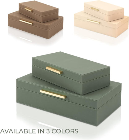 ZICOTO Decorative Storage Boxes - Set of 2 Stylish PU Leather Organizers for Bookshelf Decor | Safely Store Photos & Keepsakes