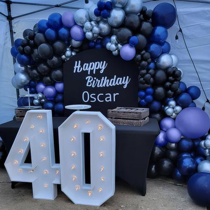 Blue & Black Balloons | Metallic Navy Blue & Silver Latex Balloons for Birthday Parties & Celebrations