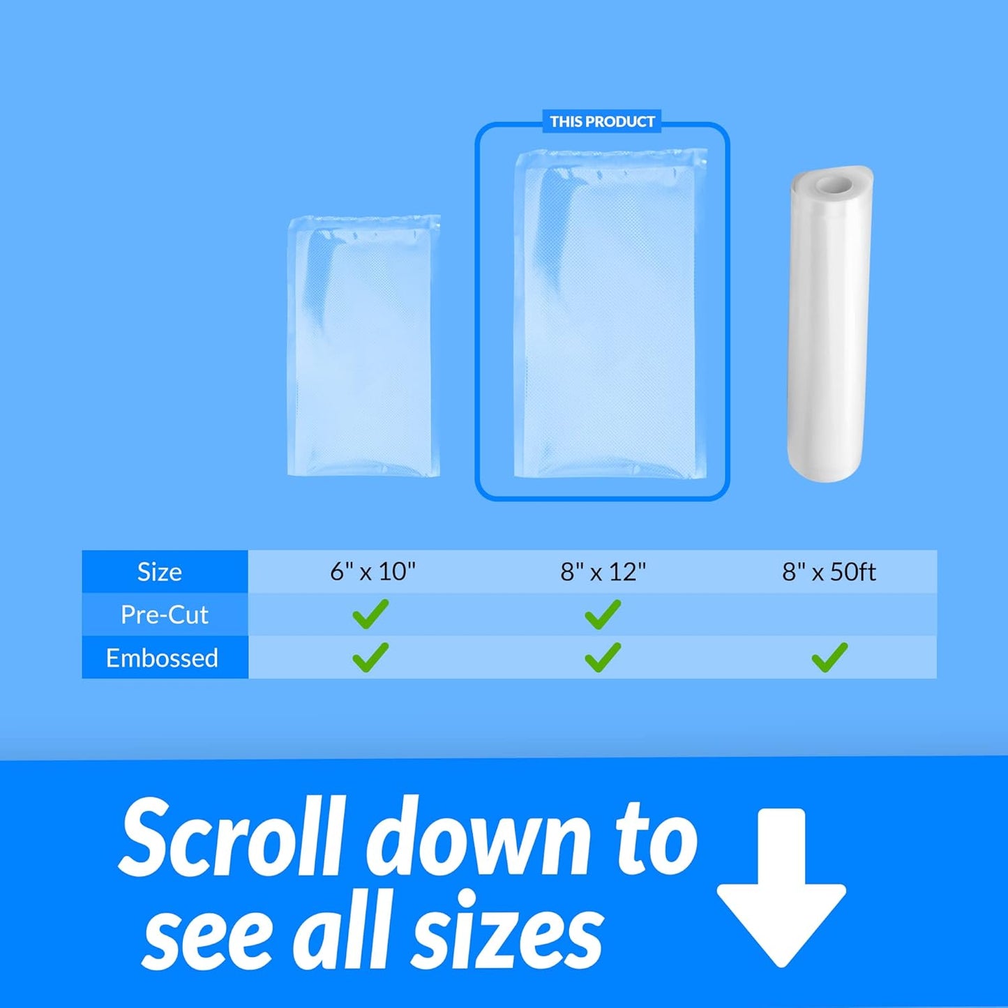 Reli. Vacuum Sealer Bags - 200 Pack Pre-Cut Embossed Food Storage Bags | BPA Free | 8x12 in. Quart Size