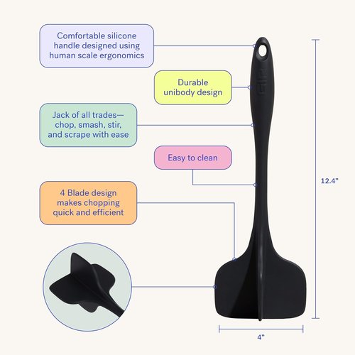 GIR Silicone Quad Meat Chopper - 12-Inch Slate Color | Non-Stick, Heat Resistant Handle for Versatile Cooking