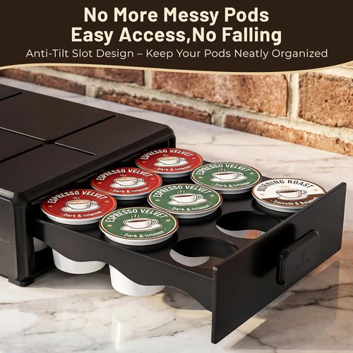 EVERIE Coffee Pod Organizer - Compact Drawer for 18 K-Cup Pods | Easy-Access Design for Small Spaces