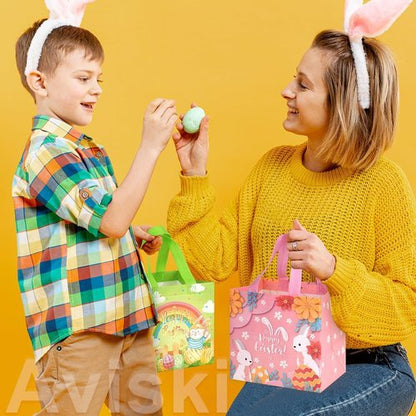 Aviski 8PCS Happy Easter Egg Hunt Bunny Carrot Chick Egg Treat Non-Woven Bags with Handles for Gifts Wrapping, Egg Hunt Game, Party Supplies, 7.9×7.9×5.9inch