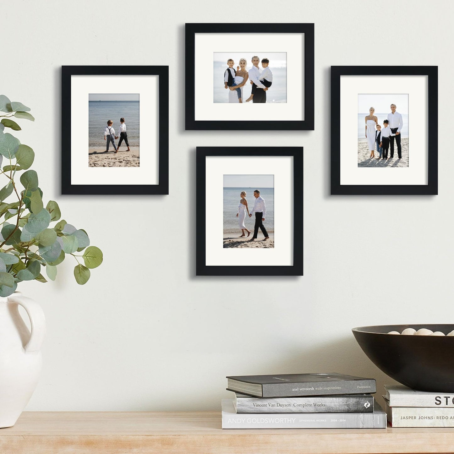 NWDCLF 8x10 Wooden Picture Frame Set of 4 (with 5x7 Mat), Solid Wood with Real HD Glass, for Tabletop or Wall Mount, Home Office Photo Frames Collage Wall Décor, Black