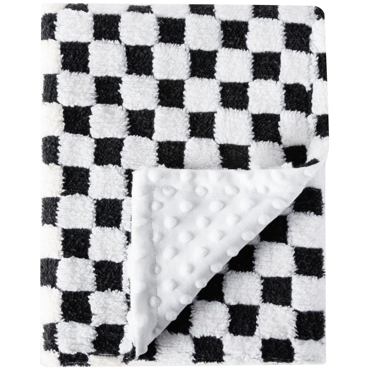 Soft Checkered Baby Blankets for Unisex Girls or Boys Breathable Gender Neutral Nursery Double Layer Blankets with Dotted Backing for Newborn Toddlers (30” X 40”)