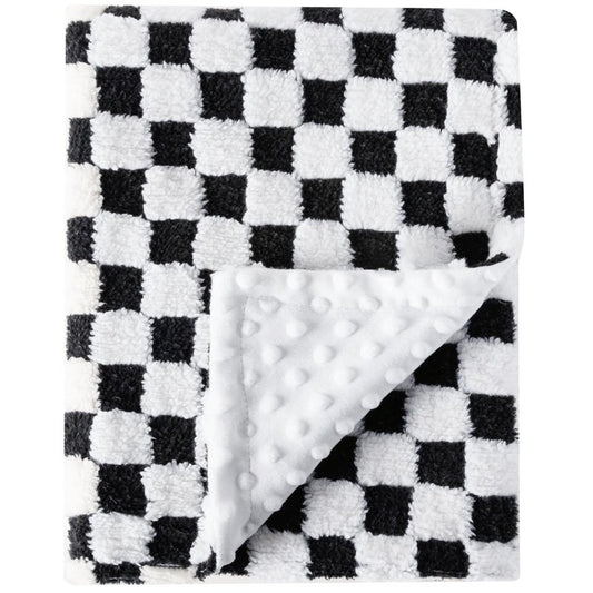Soft Checkered Baby Blankets for Unisex Girls or Boys Breathable Gender Neutral Nursery Double Layer Blankets with Dotted Backing for Newborn Toddlers (30” X 40”)