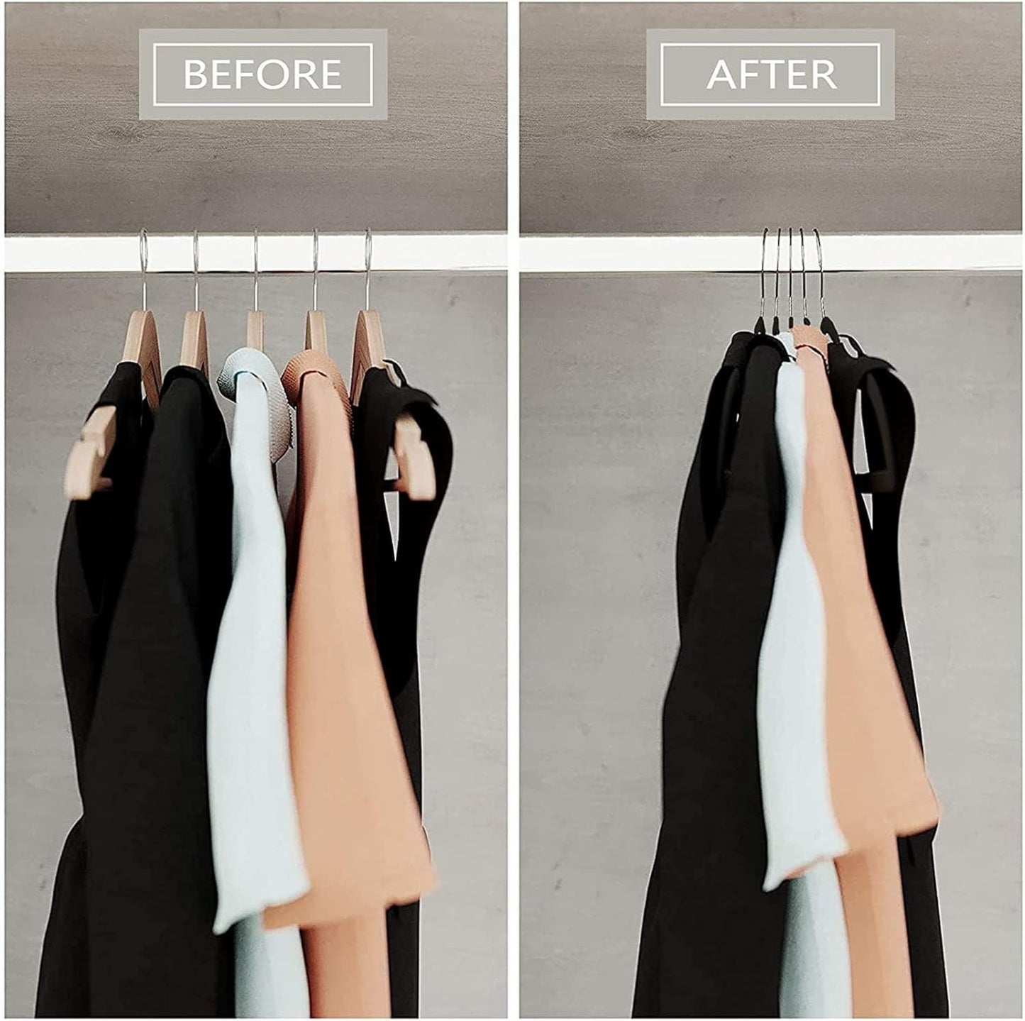 Skiennix Ultra-Thin Plastic Clothes Hangers - Space-Saving Non-Slip 17.7 Inch Grey Hangers for Closet Organization