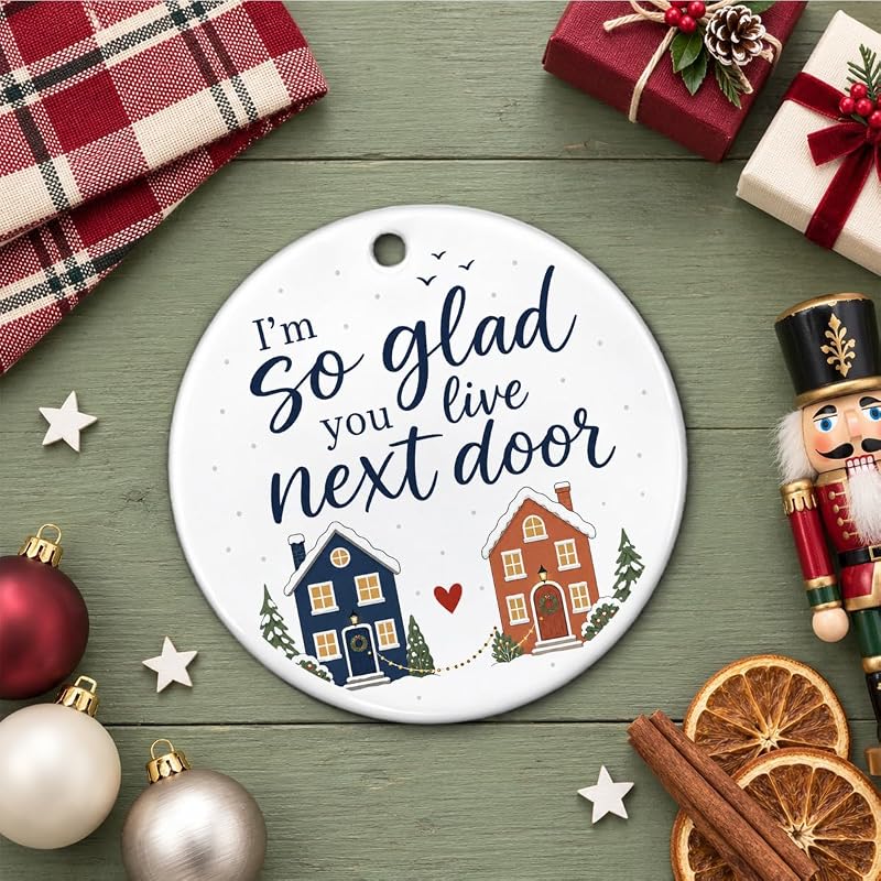 Ceramic Christmas Ornament – Neighbor Gift, 2.8 inch Holiday Decoration