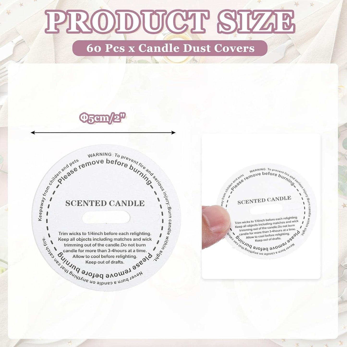 MECCANIXITY Candle Dust Covers - 60 Pcs Round 5cm Translucent Drip Protectors for Craft Jars | Letter Pattern