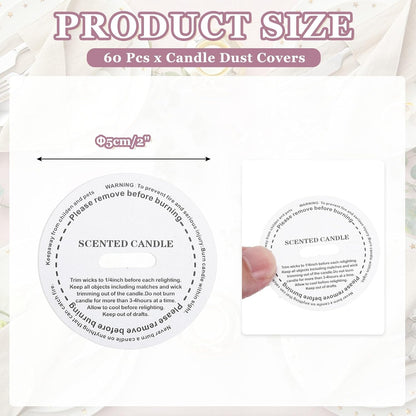 MECCANIXITY Candle Dust Covers - 60 Pcs Round 5cm Translucent Drip Protectors for Craft Jars | Letter Pattern