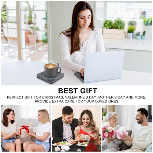 Coffee Mug Warmer Set: Coffee Warmer for Desk Auto Shut Off Candle Warmer Plate Electric Beverage Coffee Cup Warmer Heated Coffee Mug for Coffee,Tea, Milk Up to 131°F/55°C (Grey)