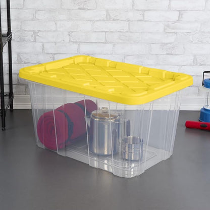 27-Gallon Industrial Storage Tote Set with Yellow Snap-Lid, 4 Pack