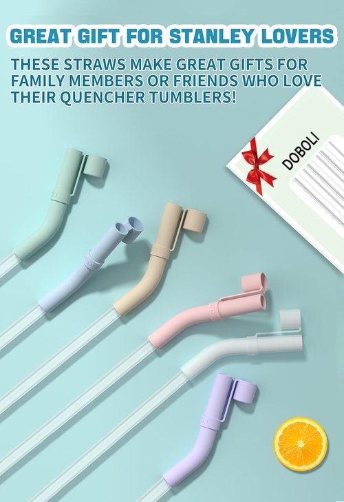Doboli Reusable Drinking Straws - 6 Pack with Silicone Tips for Stanley 40 oz & 30 oz Tumblers | Includes Cleaning Brushes