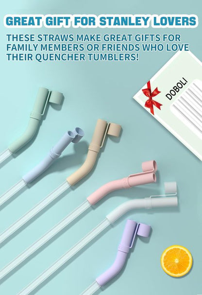 Doboli Reusable Drinking Straws - 6 Pack with Silicone Tips for Stanley 40 oz & 30 oz Tumblers | Includes Cleaning Brushes