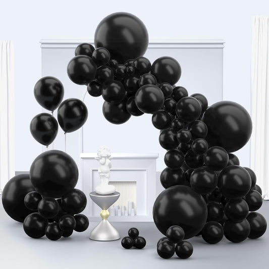 Black Balloons - 150 Pcs Matte Latex Balloon Arch Kit | 12, 10, 5 Inch for Graduation, Halloween, Birthday Celebrations