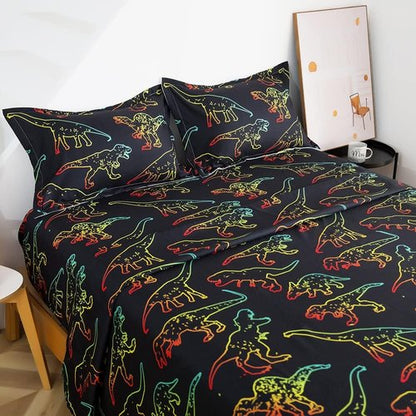 ADASMILE A & S Twin Dinosaur Bedding Set - 100% Microfiber with Pillowcase & Deep Pocket Fitted Sheet