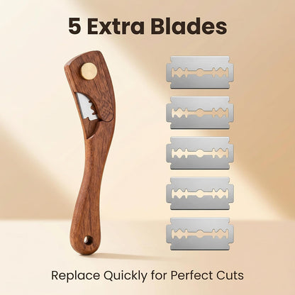 Skiennix Bread Scoring Tool - 100% Walnut Wood Sourdough Scorer with 5 Blades | Perfect for Baking