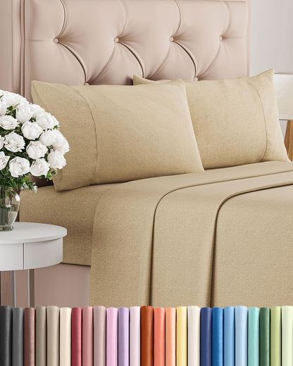 Skiennix Queen Size 4-Piece Sheet Set - Comfy Cooling Bed Sheets | Hotel Luxury Tan Color, Deep Pockets