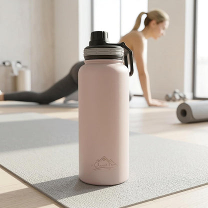 Skiennix Insulated Water Bottle - 32 oz Stainless Steel | Leak-Proof Lid & Pop-Up Straw in Blush Petal