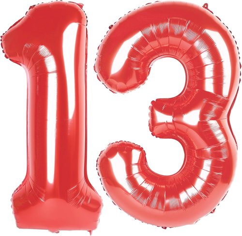 Large Red Number 13 Balloon - 40 Inch Foil Party Decoration for Birthday & Memorial Celebrations