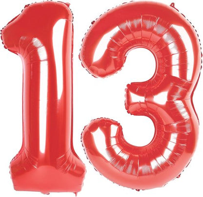 Large Red Number 13 Balloon - 40 Inch Foil Party Decoration for Birthday & Memorial Celebrations