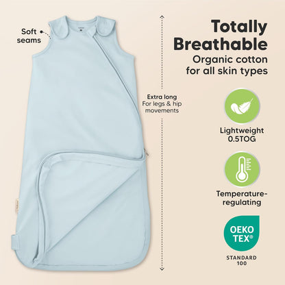 Skiennix Organic Baby Sleep Sacks - Soft & Breathable 100% Cotton Wearable Blankets | 0.5TOG, 6-18 Months (Glacier, M)
