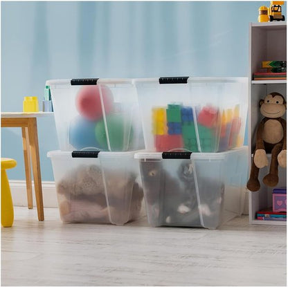 IRIS USA 54 Qt Stackable Plastic Storage Bins - BPA-Free, Durable Lids, 8 Pack - Clear Organizing Solution