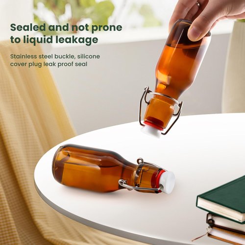 24 Pack 4 oz Swing Top Glass Bottles Amber Flip Top Glass Bottles Vanilla Extract Bottle with Airtight Lid Flip Top Beer Brewing Bottle for 2nd Fermentation Vanilla Extract Kombucha Beverage Soda